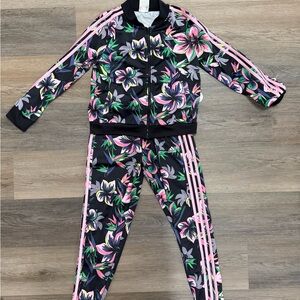 L (14) Adidas Floral Track Suit with Pink Stripes
